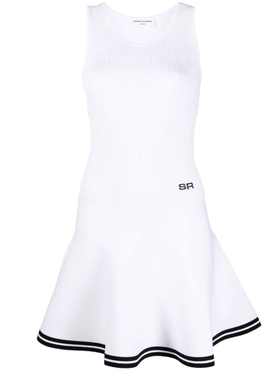 Sonia Rykiel Pointelle Knit Fluted-skirt Mini Dress In Weiss