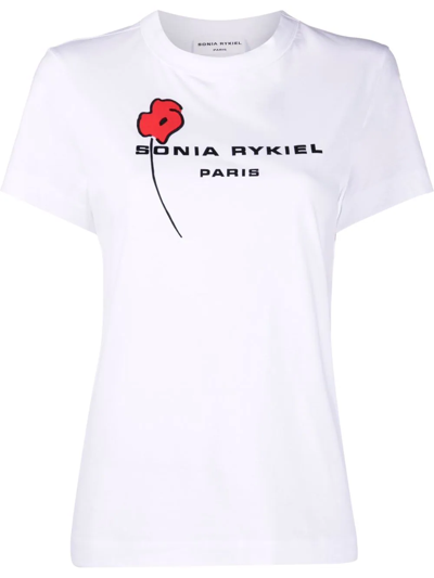 Sonia Rykiel Poppy-print Short Sleeved T-shirt In Weiss
