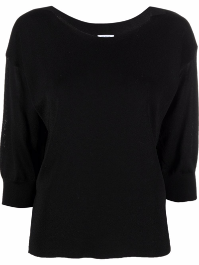 Malo Fine-knit Short-sleeve Top In Black