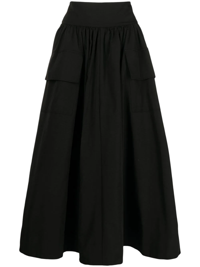 Staud Irises Patch-pocket Cotton-blend Grosgrain Skirt In Black