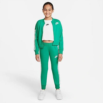 Nike Girls' Sportswear Taped Track Suit In Roma Green/white