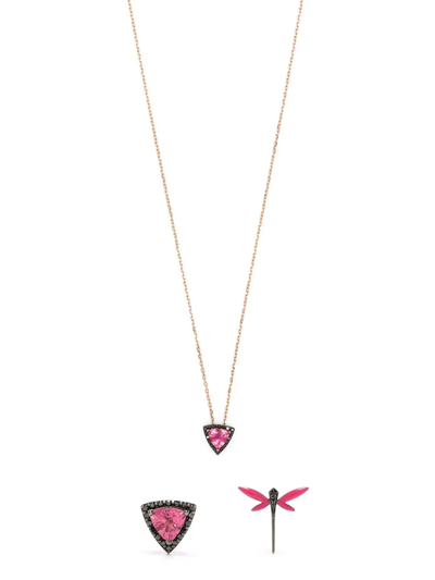 Anapsara 18kt Rose Gold Dragonfly Earrings And Necklace Set In Rosa