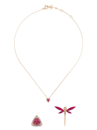Anapsara 18kt Rose Gold Dragonfly Earrings And Necklace Set In Rosa