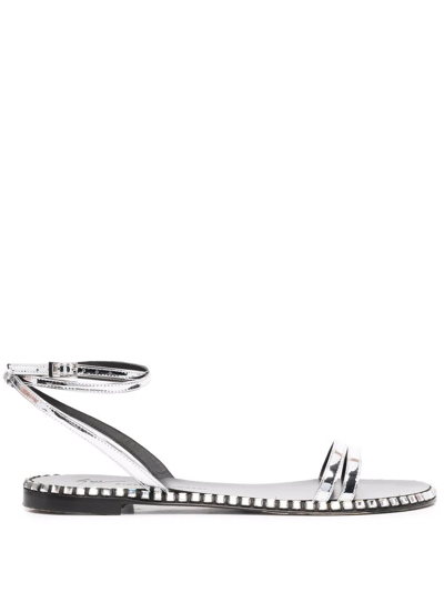 Giuseppe Zanotti Rhinestone-embellished Flat Sandals In Silber