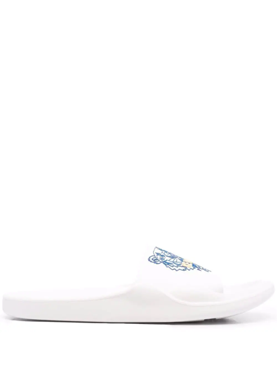 Kenzo Tiger Logo Pool Slides In White