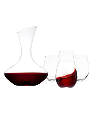 Joyjolt Lancia Crystal Wine Decanter With Stemless Glasses, Set Of 4 In Clear