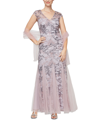 ALEX EVENINGS EMBELLISHED-LACE EMBROIDERED ILLUSION GOWN & SHAWL