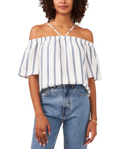 Vince Camuto Plus Size Striped Off-the-shoulder Top In Navy Blue