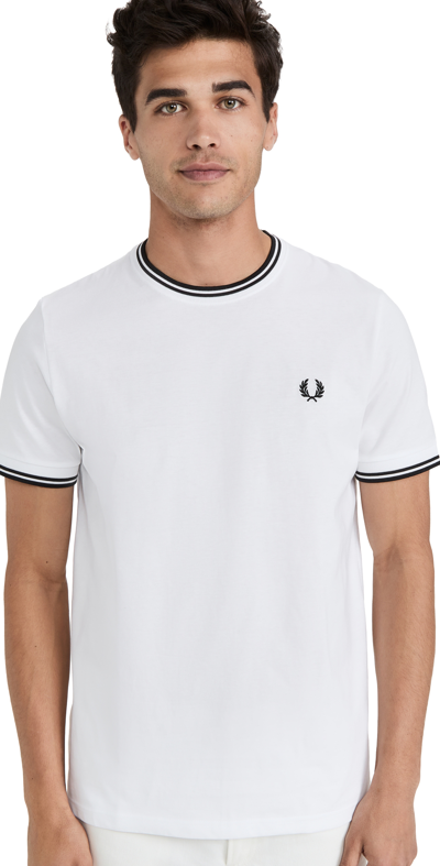 Fred Perry Logo-embroidered Cotton T-shirt In White