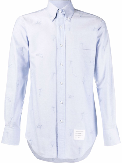 Thom Browne Lobster-embroidered Cotton-poplin Shirt In Blue