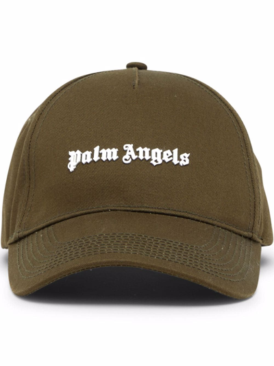 Palm Angels Logo-print Cotton Cap In Green/white