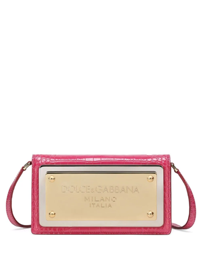 Dolce & Gabbana Crocodile-effect Logo Plaque Bag In Pink