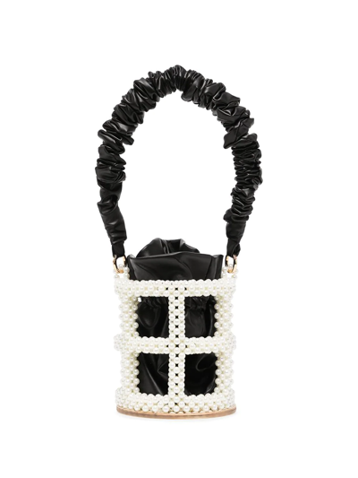 0711 Pearl-detail Caged Bucket Bag In Black
