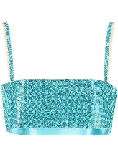 Nué Aquamarine Blue Crystal Embellished Charlotte Cropped Top In Blue-med