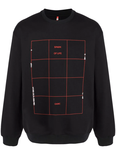 Oamc Grid Black Printed Cotton Sweatshirt