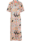 La Doublej Bowling Floral-print Side-slit Cotton Dress In Multicoloured