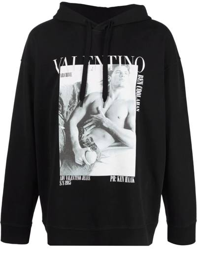 Valentino Cotton Hooded Sweatshirt, Regular Fit, Archive Print In Black