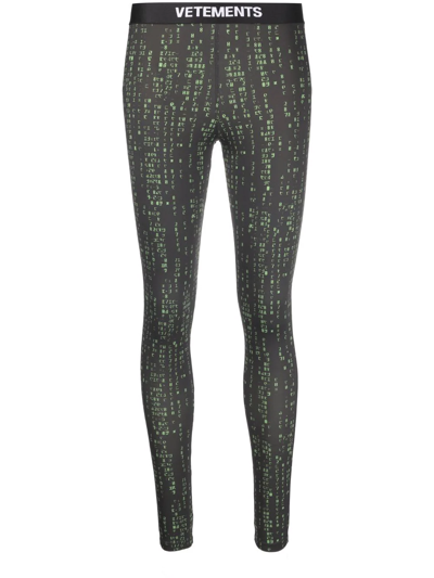 Vetements Black & Green Code Print Sport Leggings