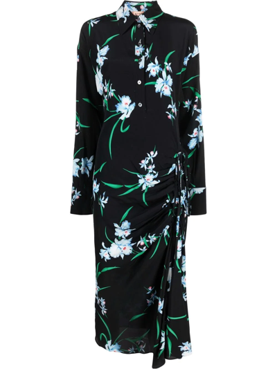 N°21 Ruched Floral-print Silk Dress In Schwarz