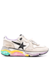 Golden Goose Running Sole Distressed Leather And Canvas Sneakers In Weiss