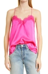 Cami Nyc The Racer Lace Trim Silk Camisole In Neon Pink