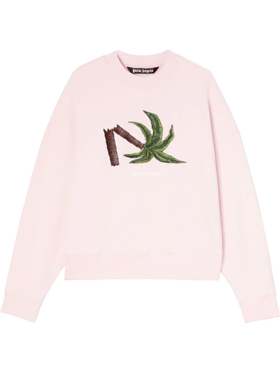 Palm Angels Broken Palm Embroidery Cotton Sweatshirt In Pink