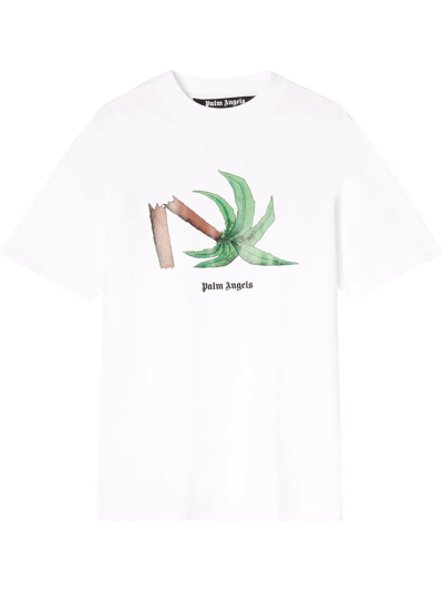 Palm Angels Broken Palm Print Cotton Jersey T-shirt In White