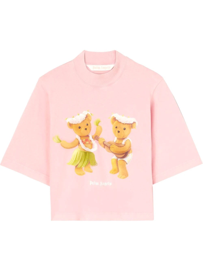 Palm Angels Dancing Bears Cropped Jersey T-shirt In Purple
