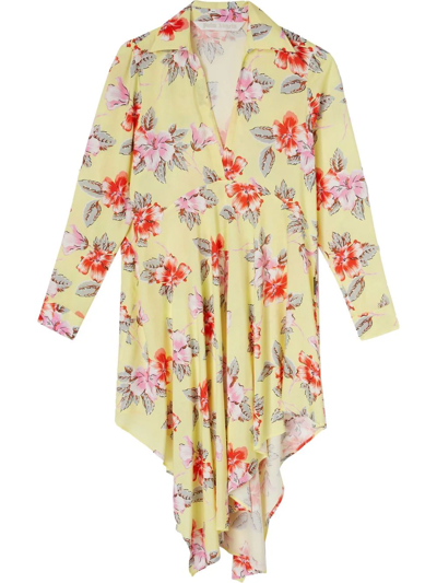 Palm Angels Hibiscus Floral-print Shirtdress In Yellow