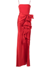 Cinq À Sept Drina Sleeveless Satin Wrap Gown In Rot