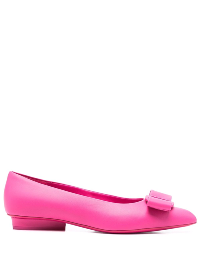 Ferragamo Viva Bow-detail Leather Ballerina Shoes In Pink