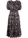 ULLA JOHNSON FLORAL-PRINT V-NECK MIDI DRESS