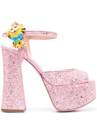 Moschino Sandals In Glitter With Platform In Pink