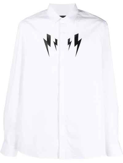 Neil Barrett Thunderbolt-print Cotton Shirt In Weiss