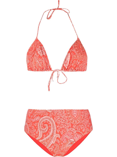 Etro Paisley-print Halterneck Bikini In Orange
