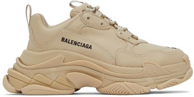 Balenciaga Triple S 人造皮革运动鞋 In Nude