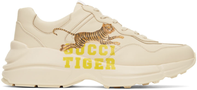 Gucci Off-white Rhyton Tiger Sneakers In Ivory | ModeSens