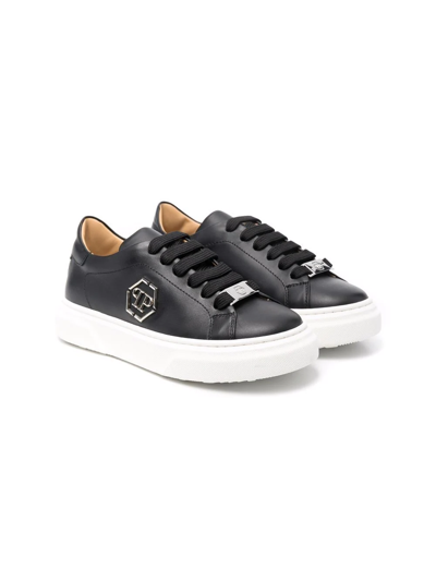 Philipp Plein Junior Logo标牌侧饰运动鞋 In Black