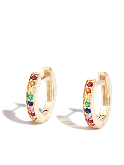 Sydney Evan 14k Yellow Gold Rainbow Gemstone Huggie Hoop Earrings