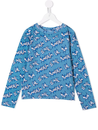 Erl Kids' Be Nice Pattern Print T-shirt In Blue