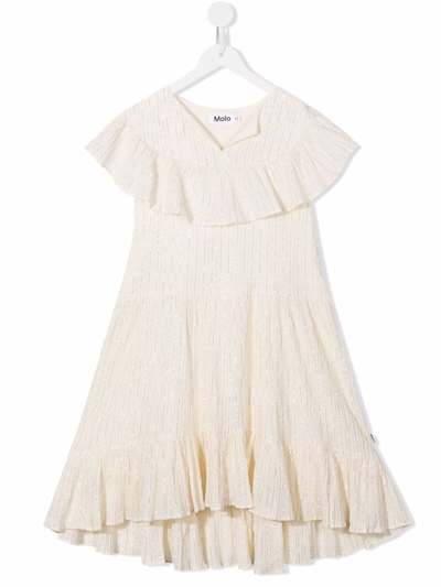 Molo Kids' Ruffle-trimmed Midi Dress In White