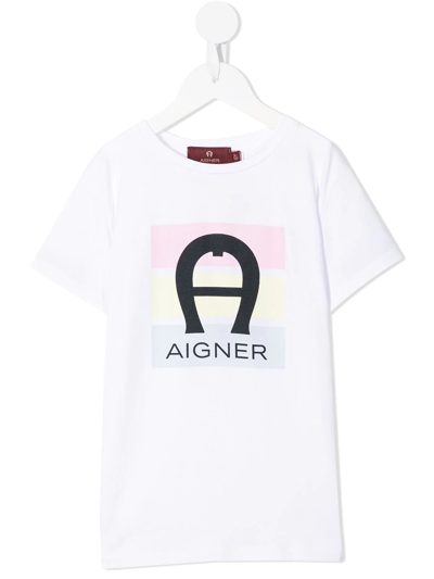 Aigner Kids' Logo印花短袖t恤 In White