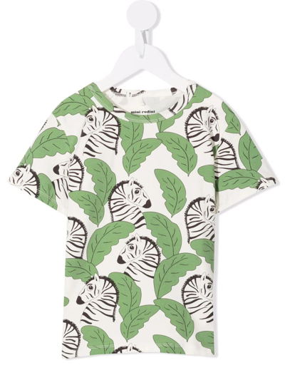 Mini Rodini White T-shirt For Kids With Zebras