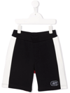 Emporio Armani Colourblock Logo-patch Shorts In Blue