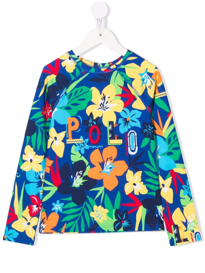 Ralph Lauren Kids' Vibrant Floral Logo T-shirt In Blue