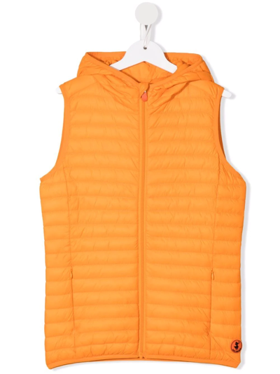 Save The Duck Teen Hooded Padded Gilet In Orange