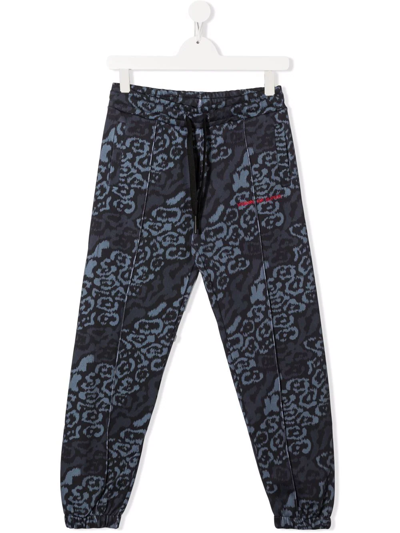 Vision Of Super Teen Leopard-print Track Pants In Black