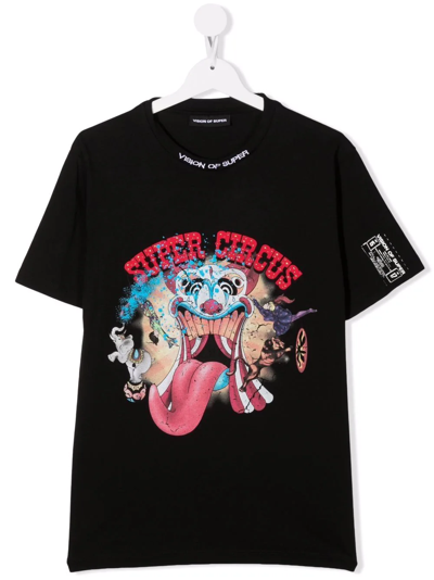 Vision Of Super Kids' Super Circus-print Short-sleeve T-shirt In Black