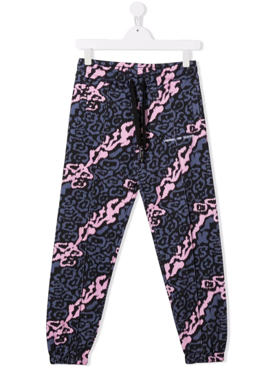 Vision Of Super Teen Leopard-print Track Pants In Black