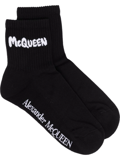 Alexander Mcqueen Black Intarsia-knit Ankle Socks In Nero